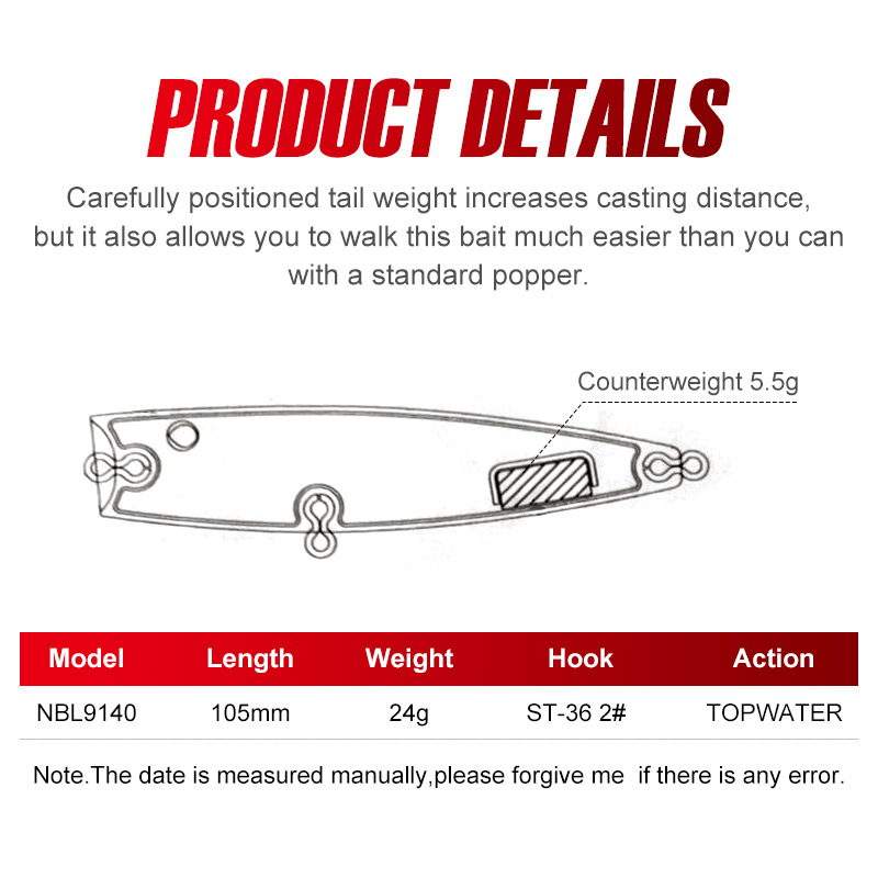 Noeby 105mm 24g Topwater Poppe - Fishing Lure Popper avaliação e preço